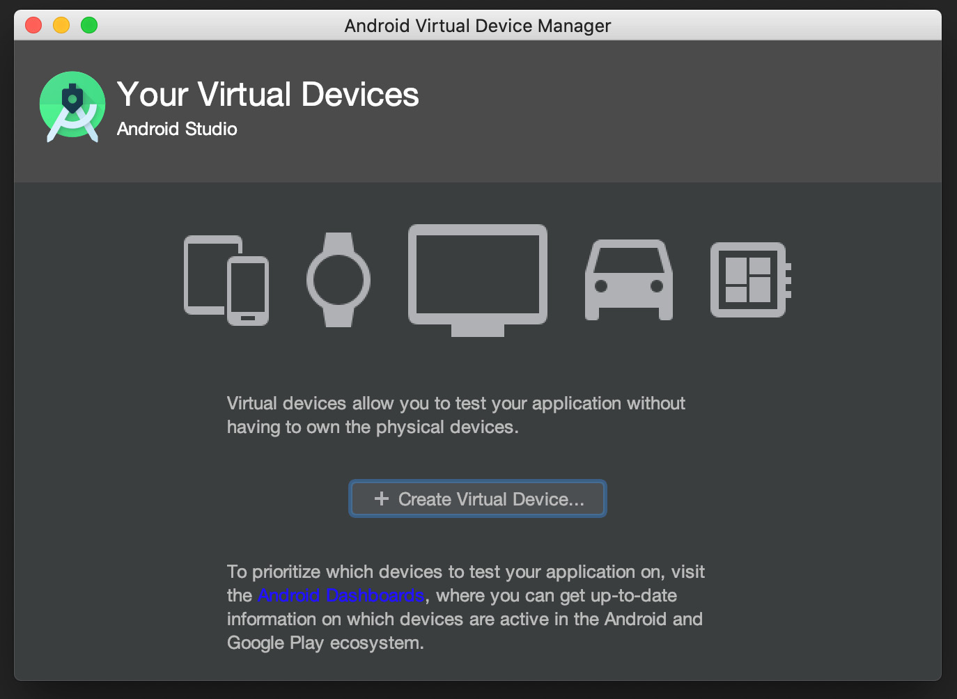 Figure 1.12 – Android Studio: Virtual Device Manager
