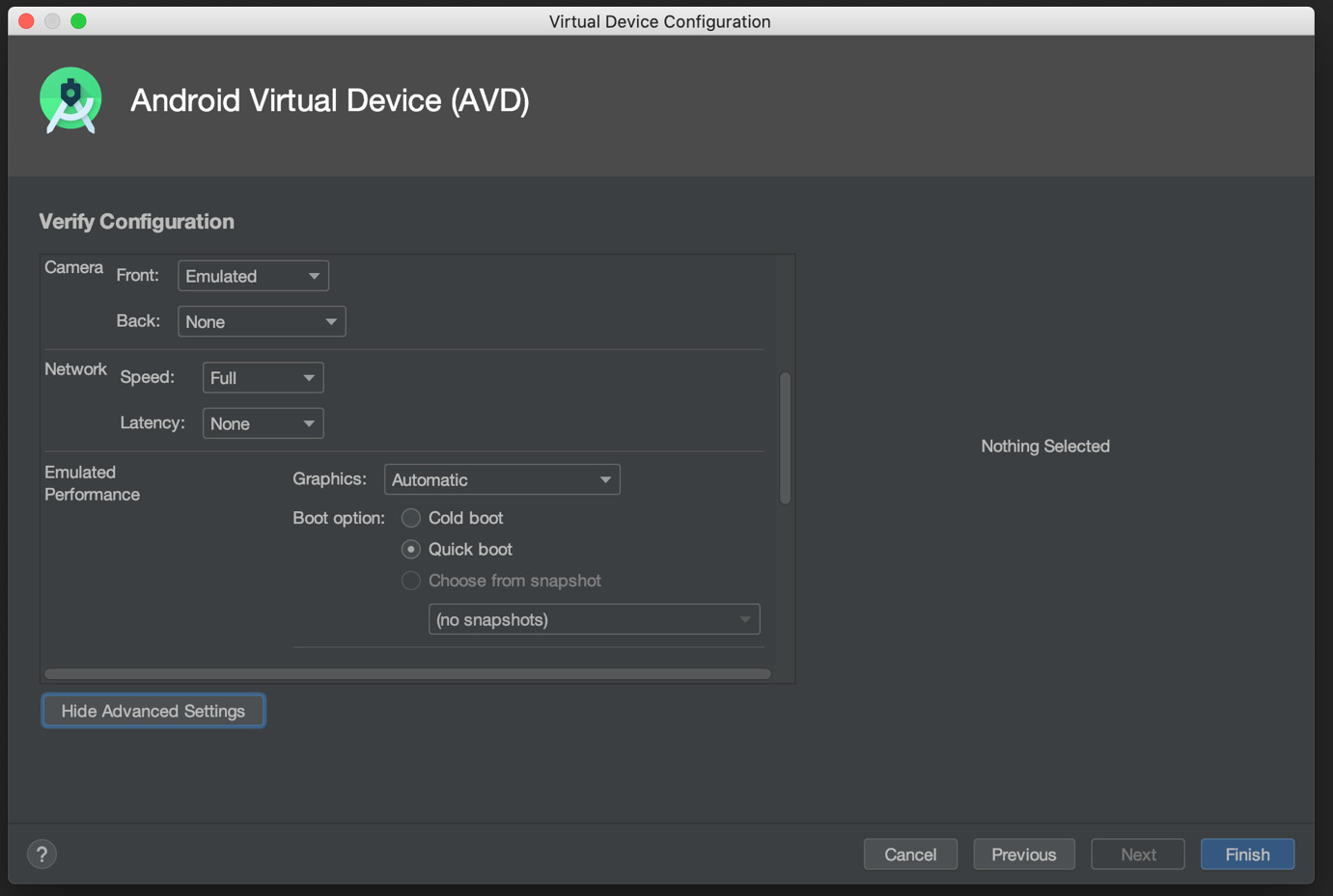 Figure 1.17 – Virtual Device Configuration: Advanced Settings
