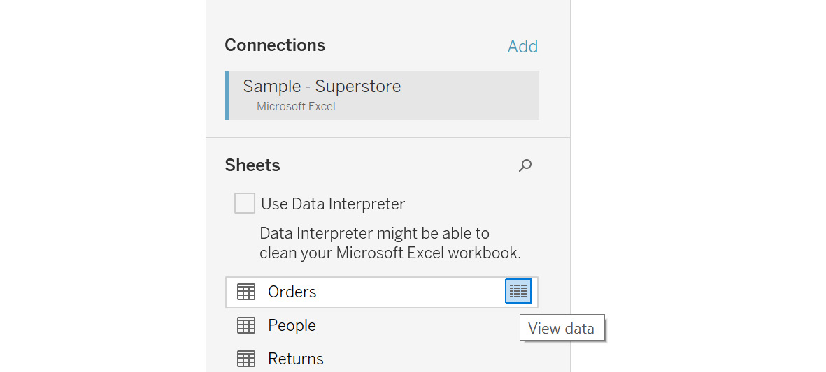 Figure 2.4: View data for the underlying sheet
