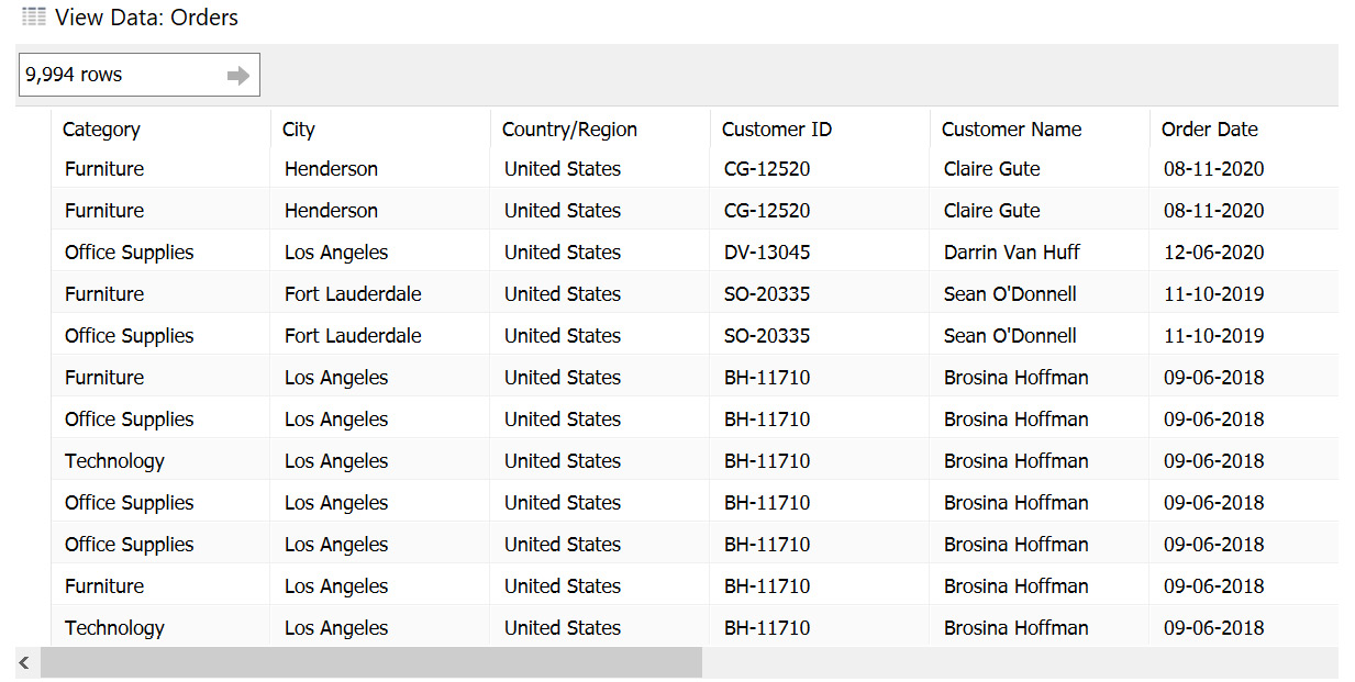 Figure 2.5: View Data window showing the data preview
