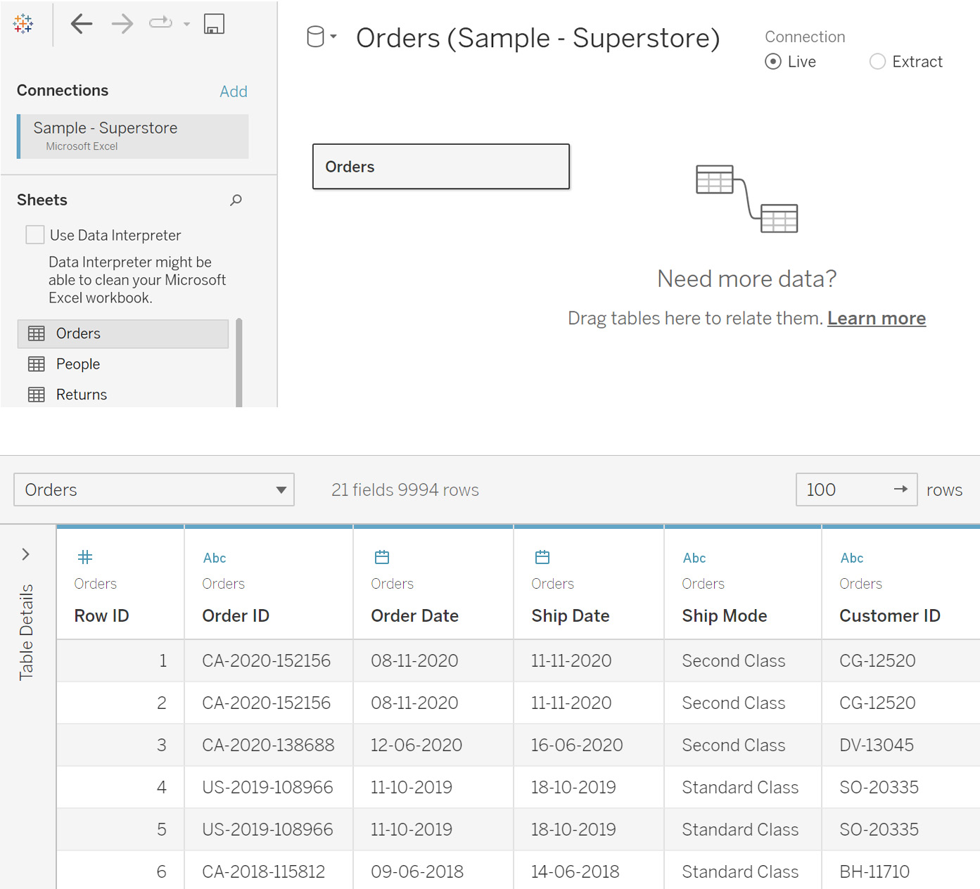 Figure 2.6: Data preview of the imported sheet
