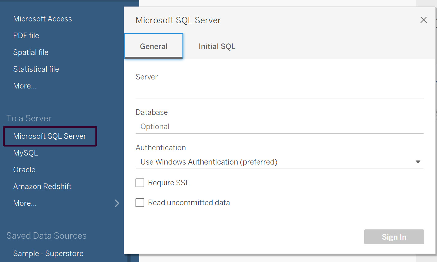 Figure 2.8: Server connection input screen
