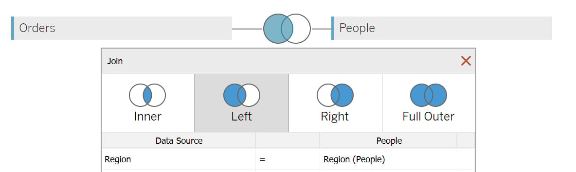 Figure 2.21: Selecting the Left join
