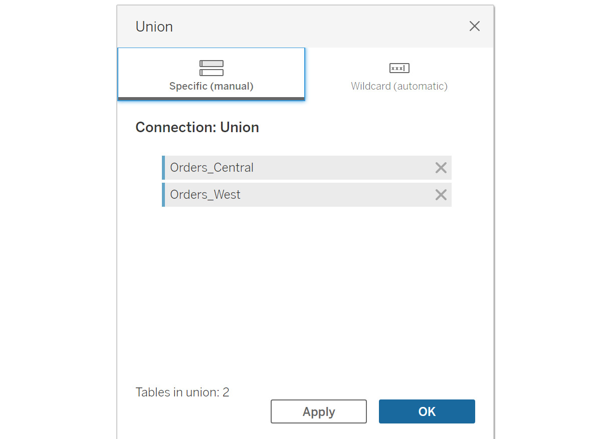 Figure 2.31: Adding tables in a union
