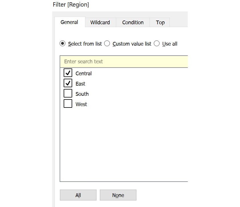 Figure 2.45: Selecting Central and East regions
