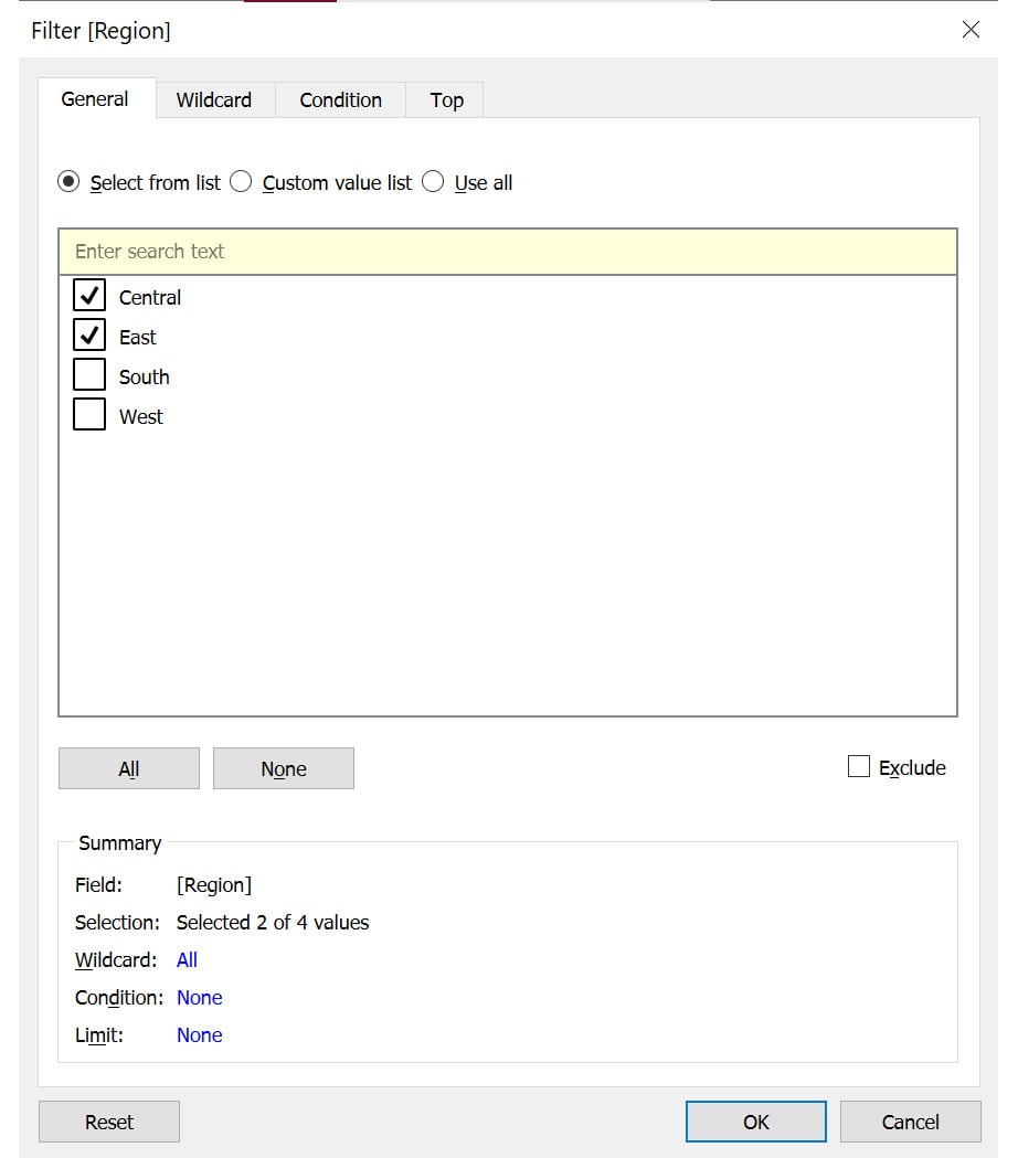 Figure 2.52: Selecting the filter values
