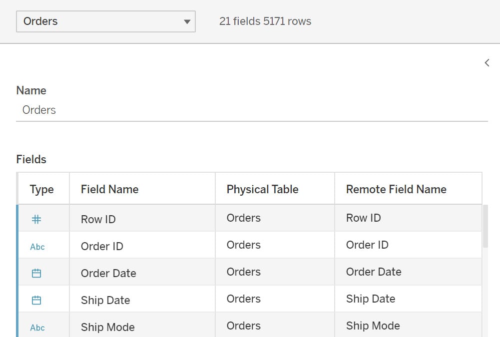 Figure 2.56: Changing to the list view representation to show 
input data source metadata properties
