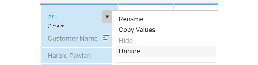 Figure 2.61: Hiding/unhiding columns from the input data source
