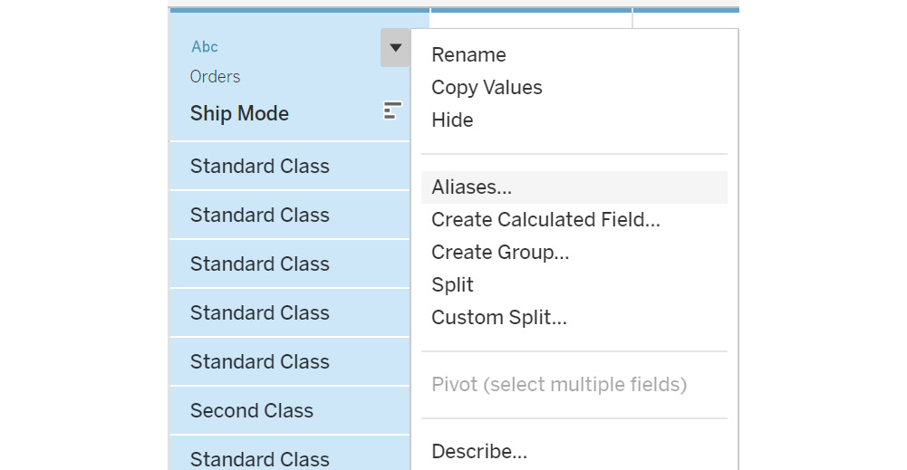 Figure 2.62: Setting a column value alias
