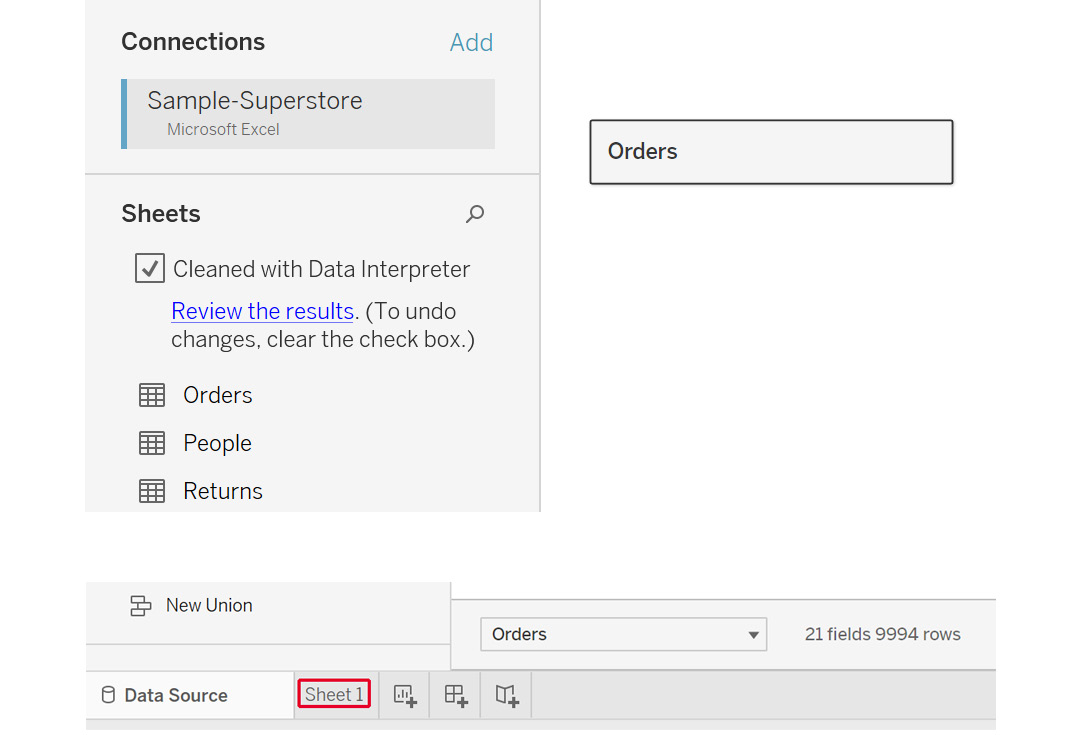 Figure 2.66: Adding the Orders table in Tableau
