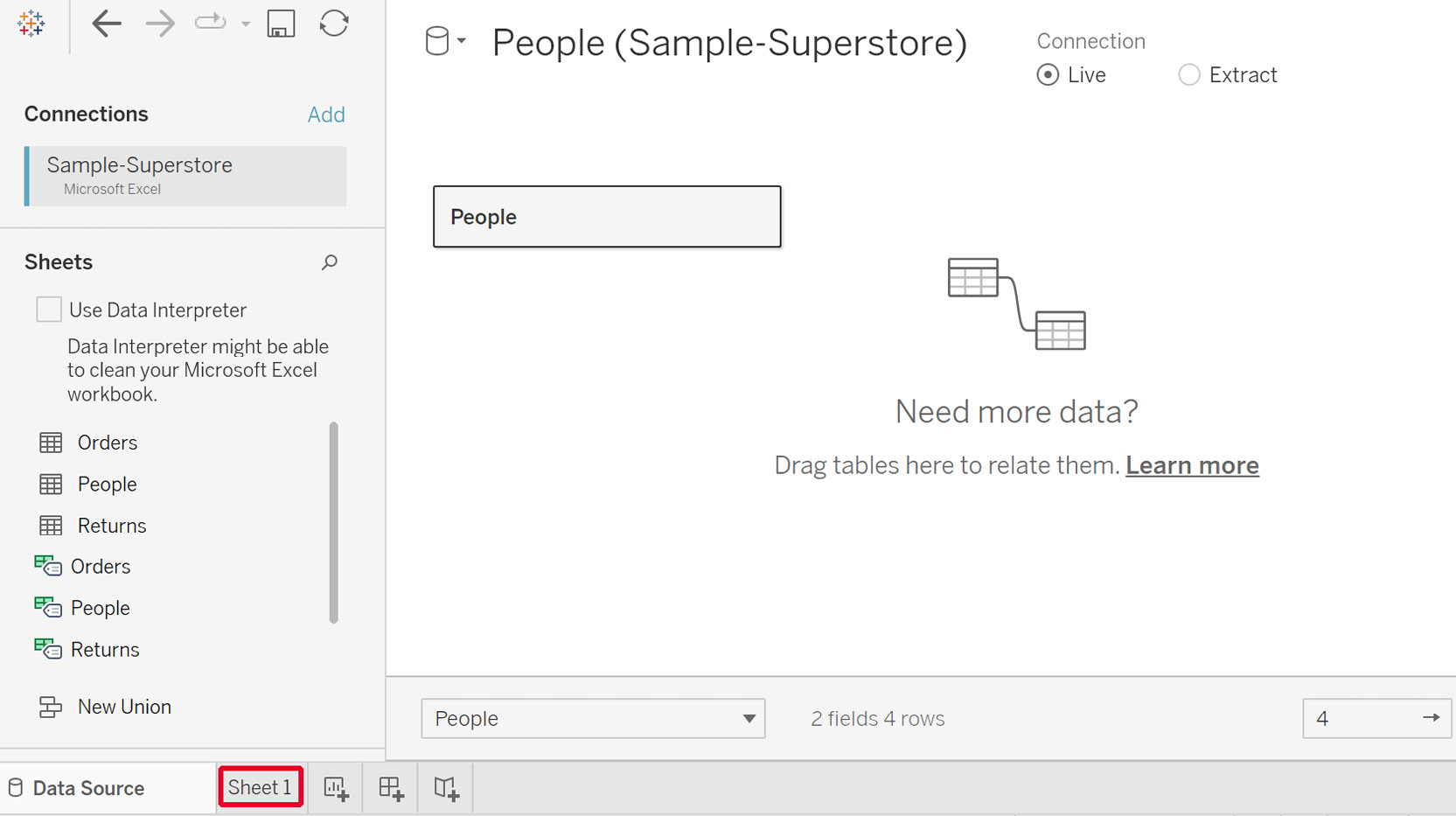 Figure 2.69: Adding the People data to Tableau
