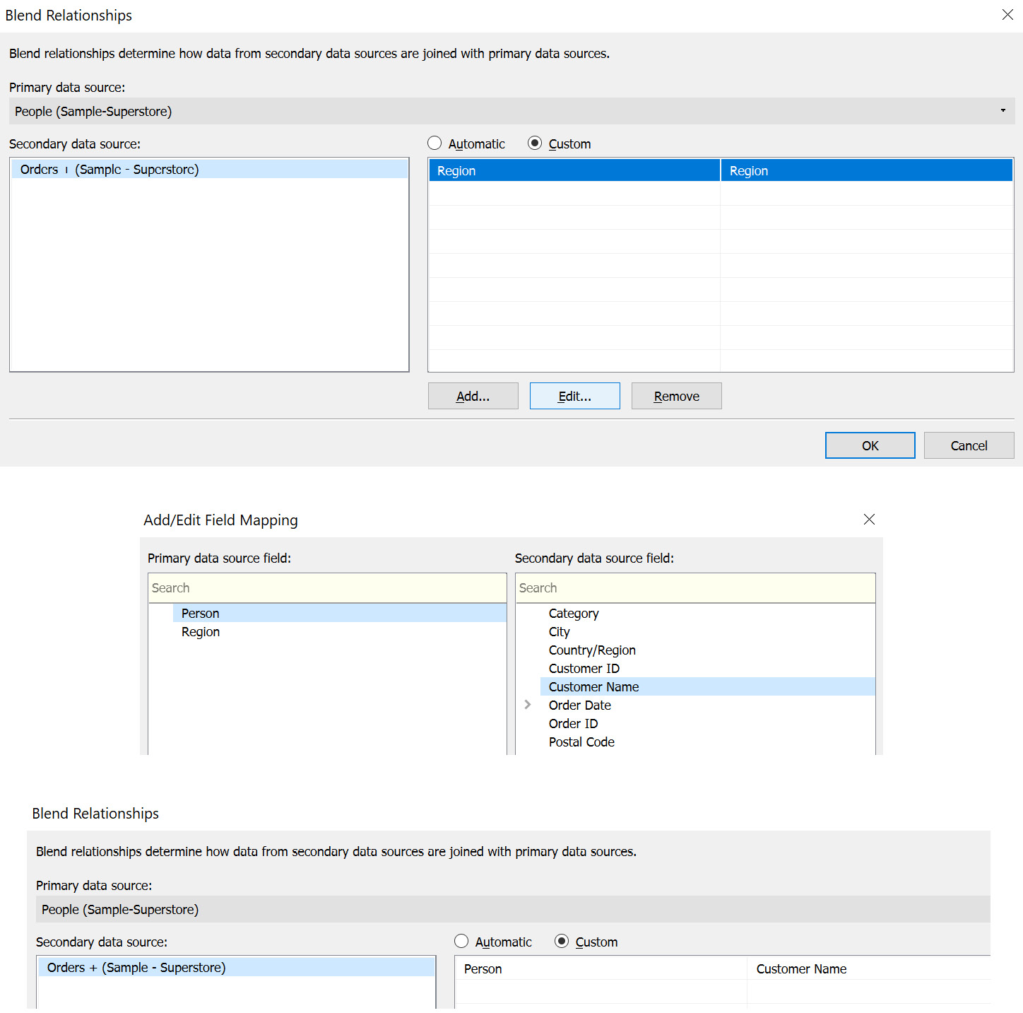 Figure 2.72: Selecting the matching columns between the two data sources
