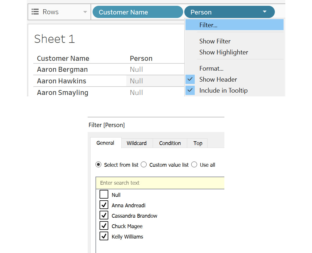 Figure 2.76: Filtering to remove unmatched values
