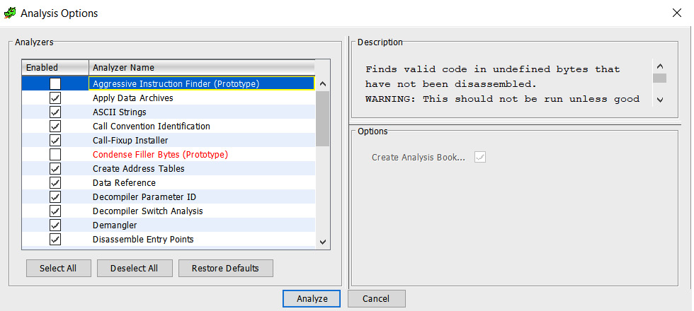 Figure 1.12 – File analysis options
