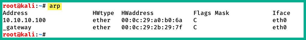 Figure 1.26 – ARP cache on a Linux machine
