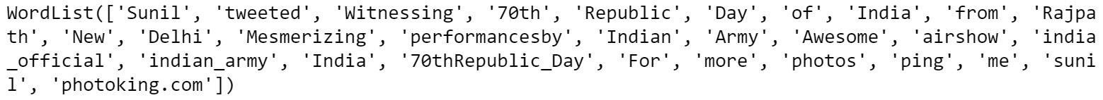 Figure 2.8: Tokenization using textblob
