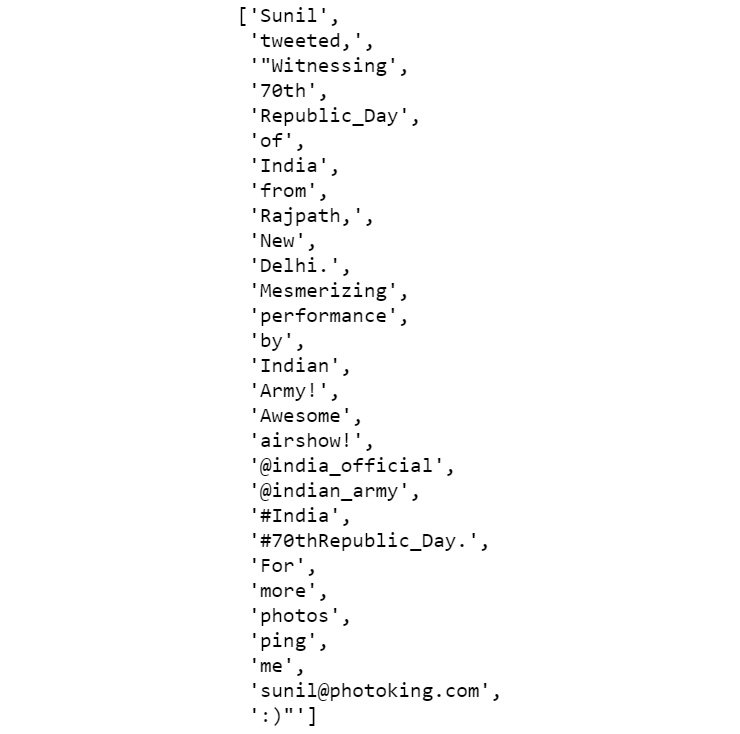 Figure 2.10: Tokenization using the MWE tokenizer

