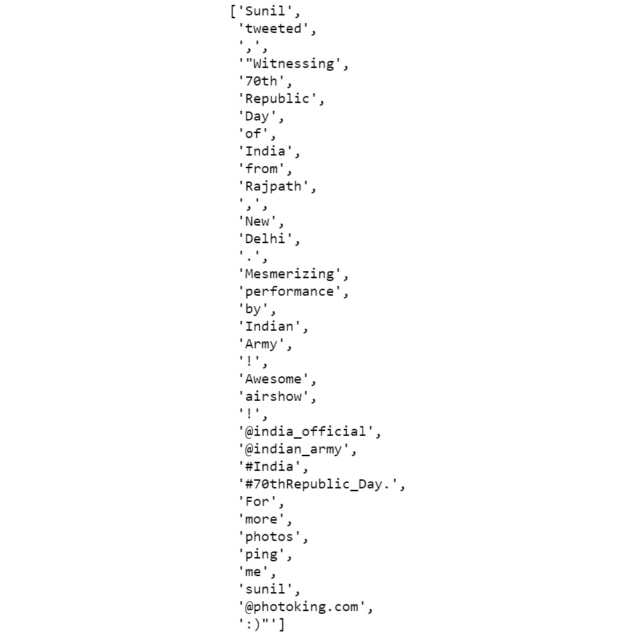Figure 2.12: Tokenization using the regular expression tokenizer
