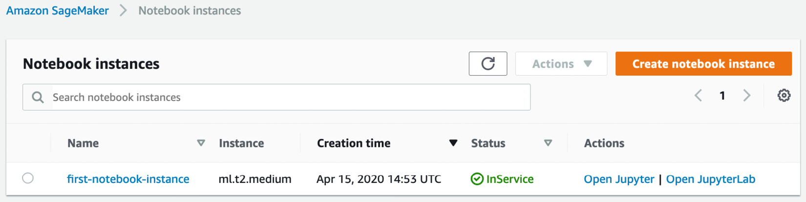 Figure 1.14 Opening a notebook instance
