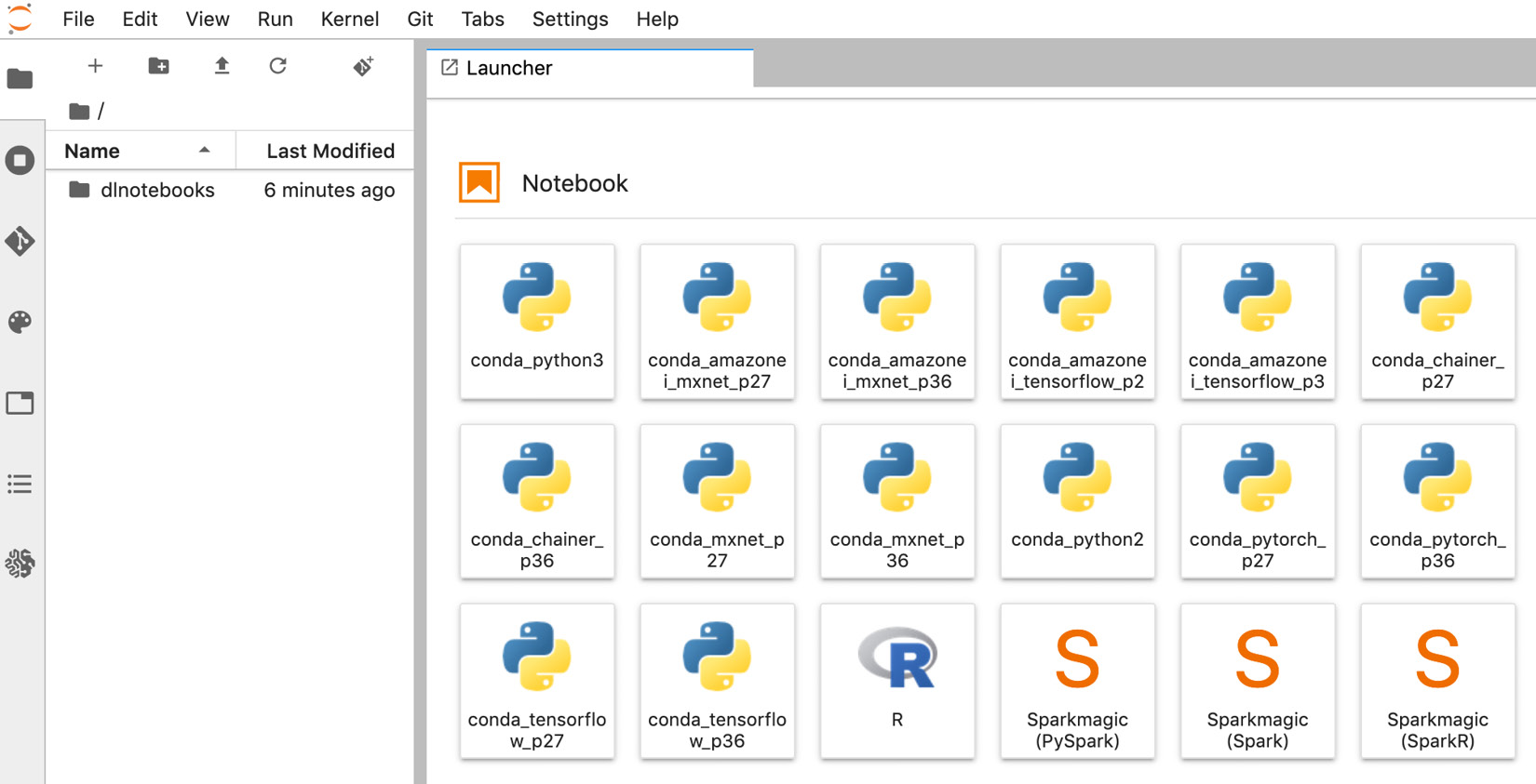 Figure 1.15 Notebook instance welcome screen
