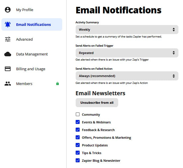 Figure 1.10 – Layout of the Email Notifications area
