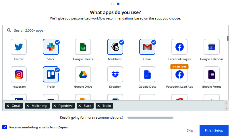 Figure 1.5 – The second step of the Zapier sign-up onboarding process
