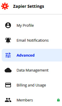 Figure 1.8 – The left sidebar menu in the settings area 
