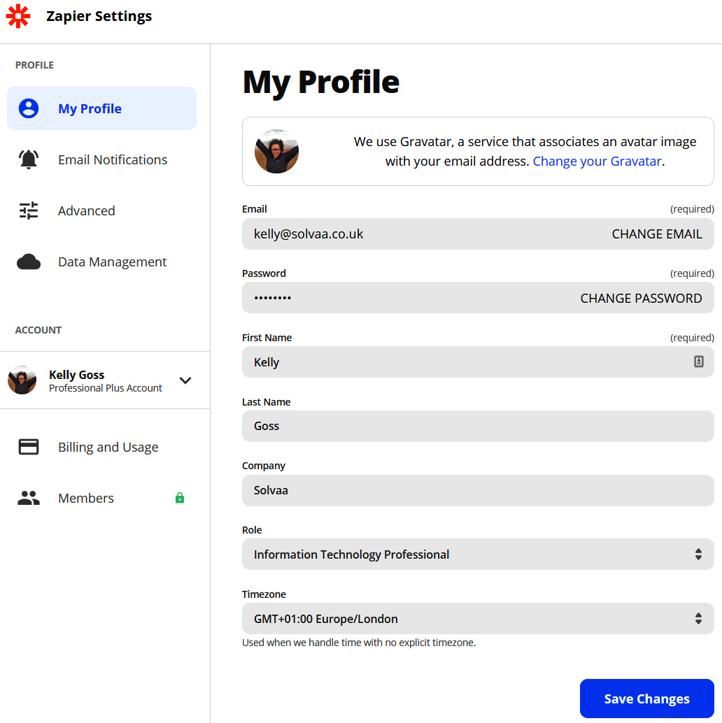 Figure 1.9 – Layout of the My Profile area
