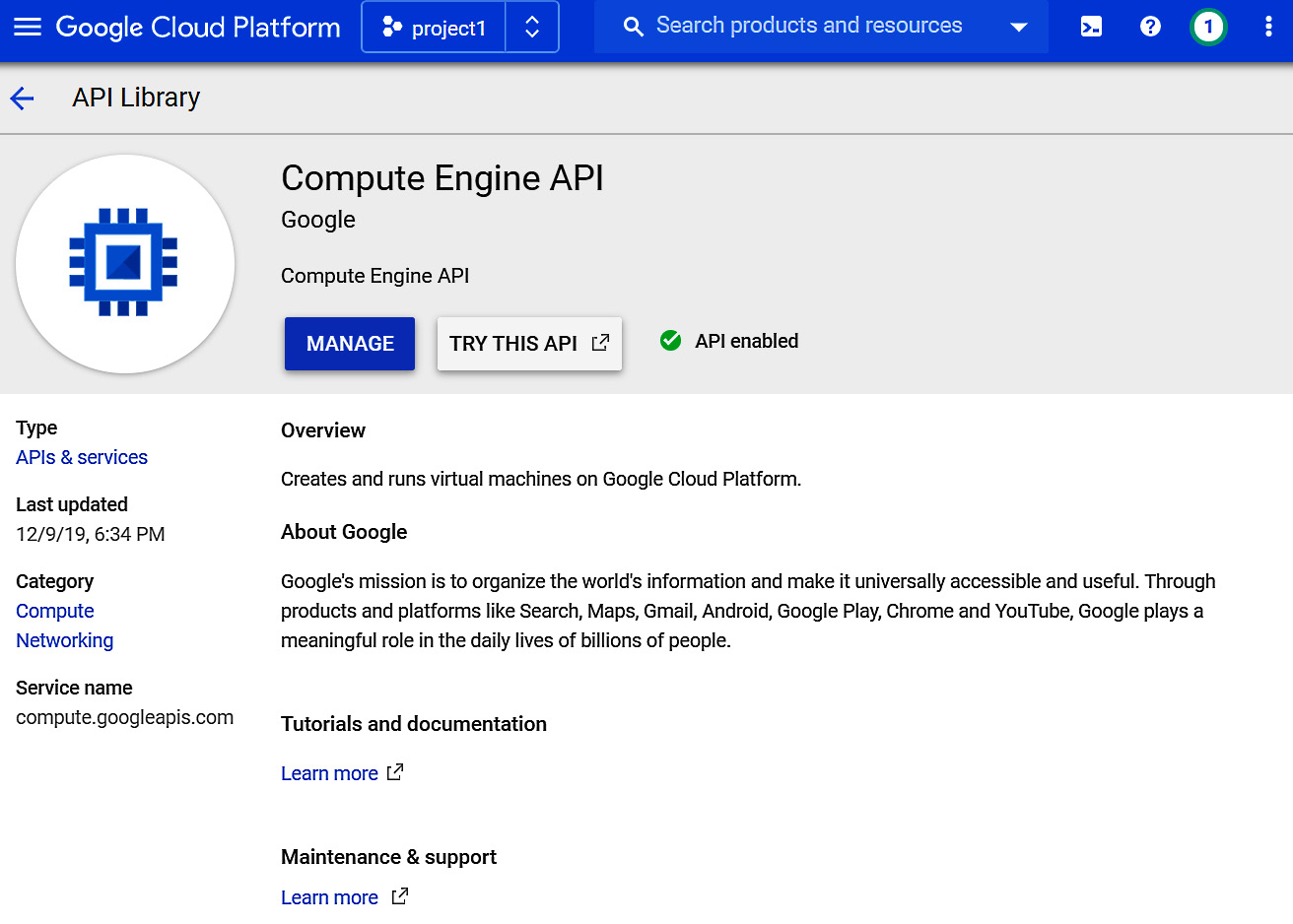 Figure 1.12 – Google Cloud Compute Engine API
