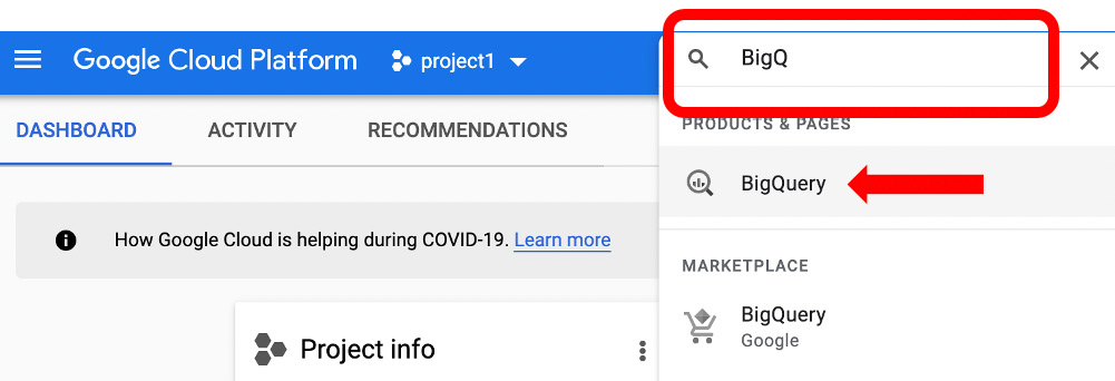 Figure 1.13 – Searching for BigQuery
