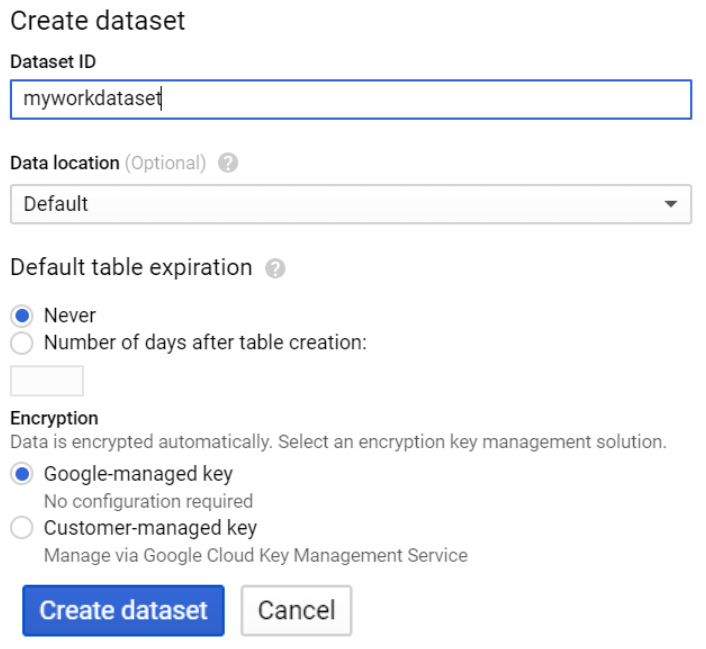 Figure 1.15 – Creating a dataset for the project
