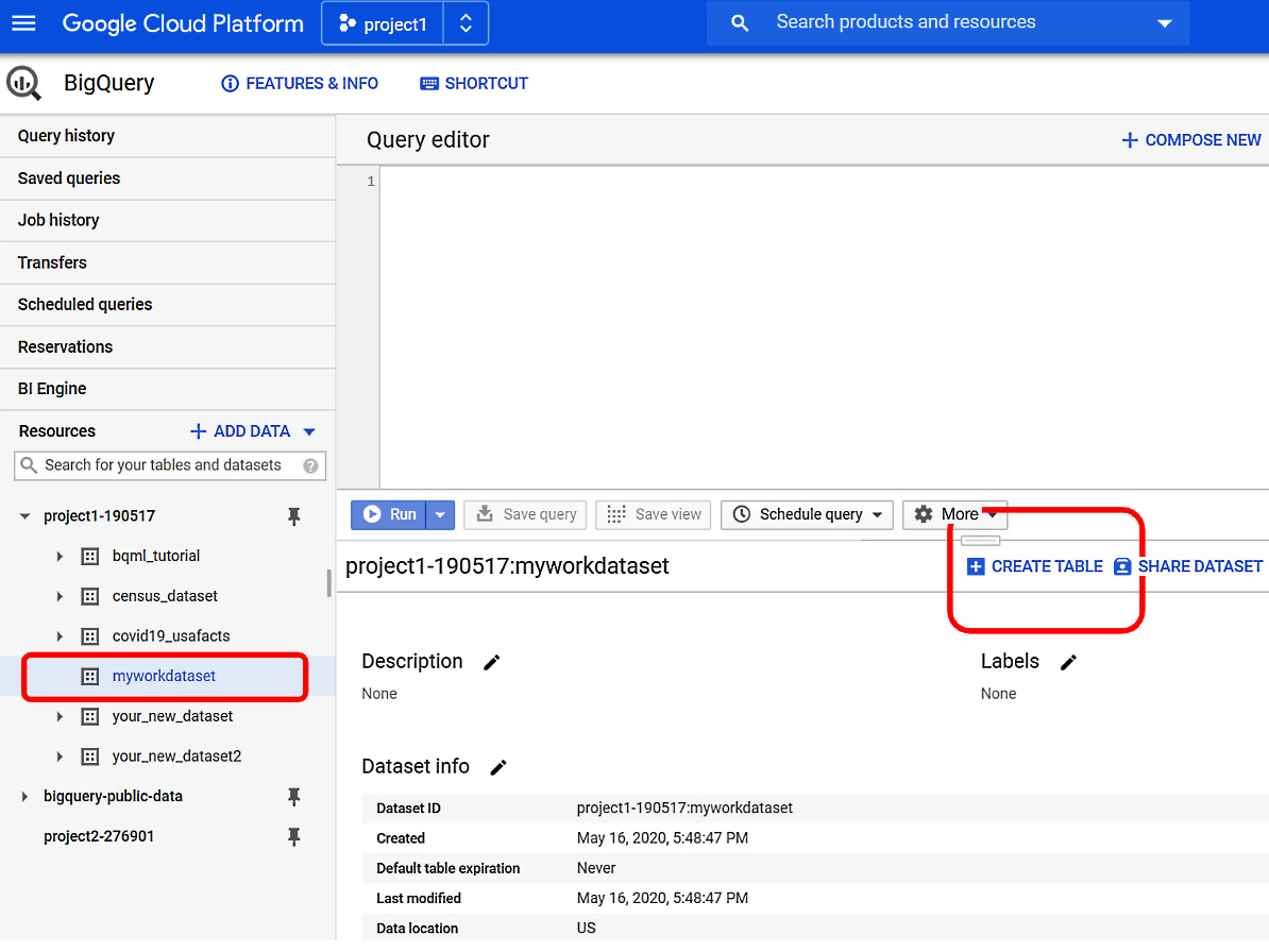 Figure 1.16 – Creating a table for the dataset
