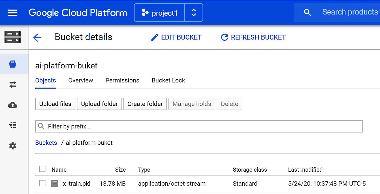 Figure 1.31 – Serializing an object in a bucket from the workflow in AI Platform
