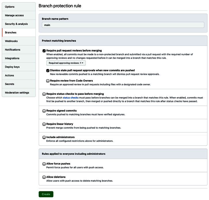 Figure 1.18 – Selecting branch protection rules
