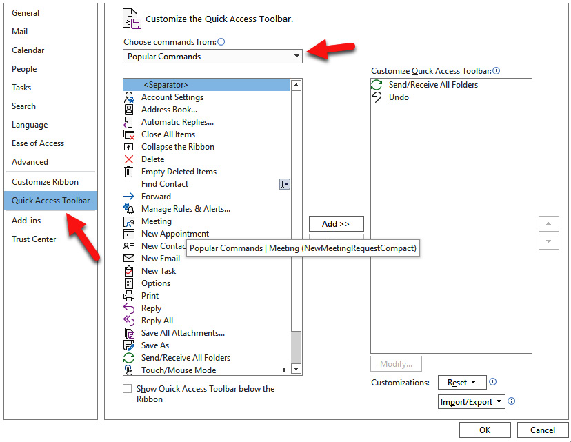 Figure 1.15 – Customizing the Quick Access Toolbar
