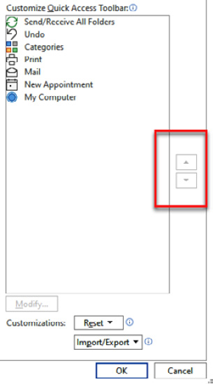 Figure 1.17 – The buttons for moving a selected item up and down