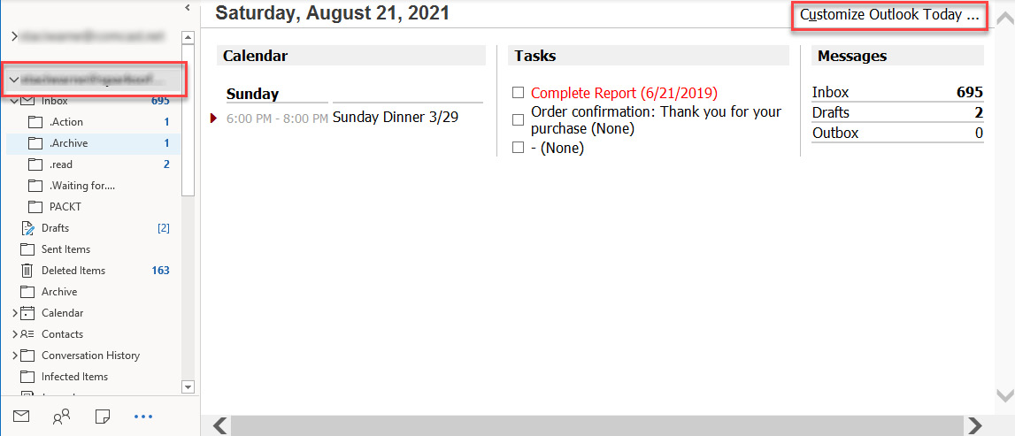 Figure 1.19 – Customize Outlook Today
