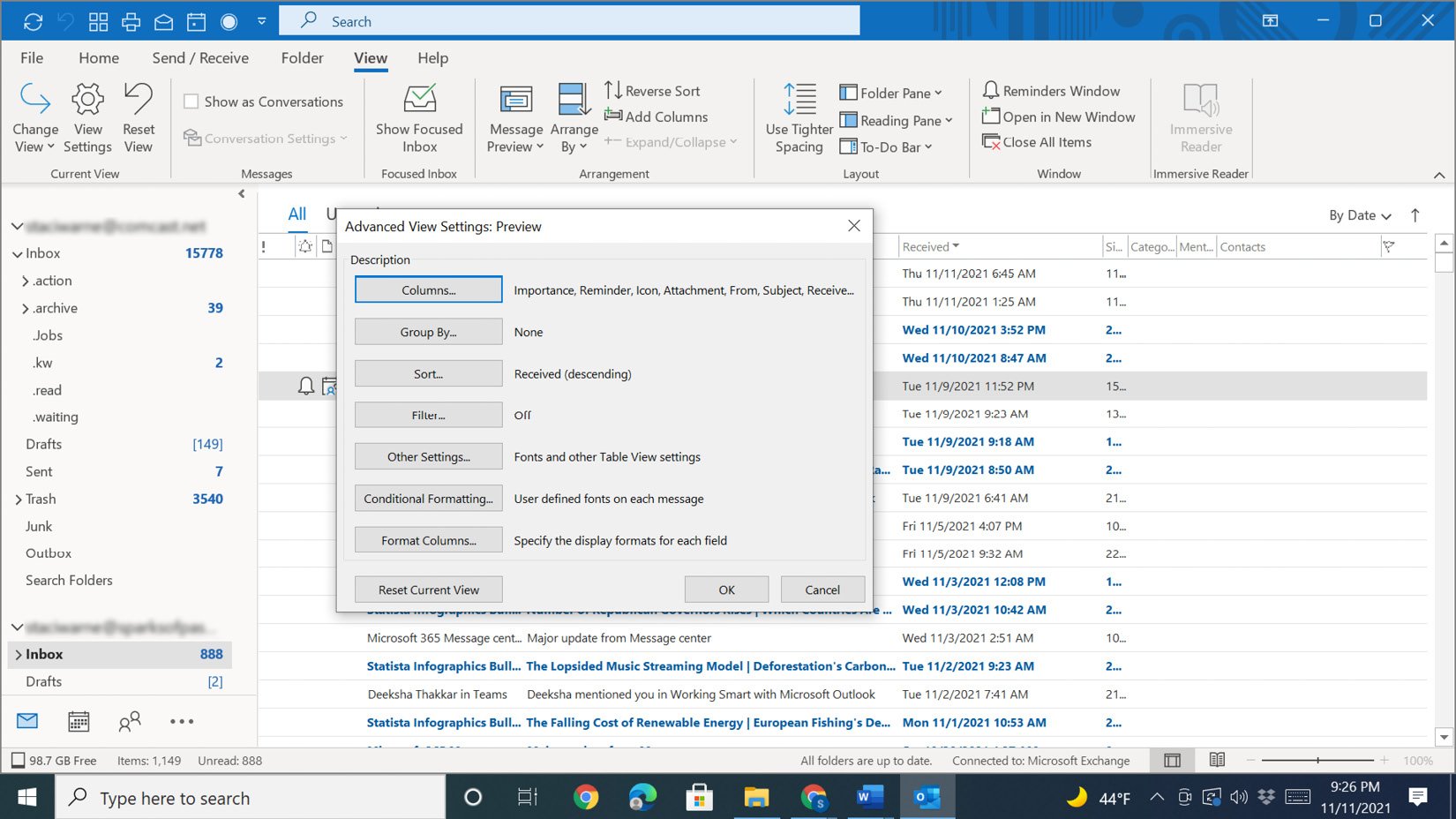 Figure 1.23 – The Advanced View Settings dialog box
