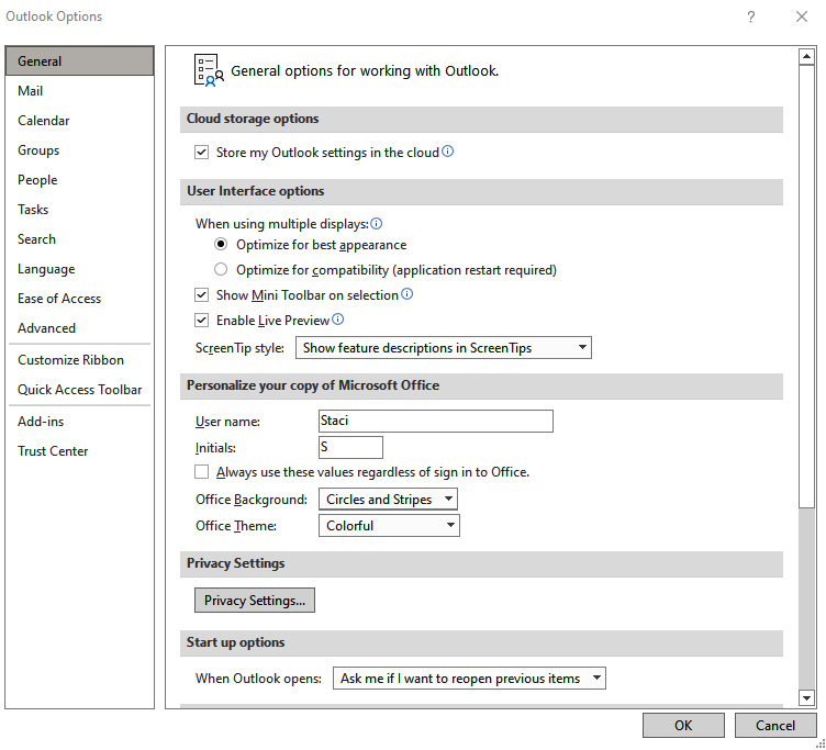 Figure 1.5 – The Options dialog box
