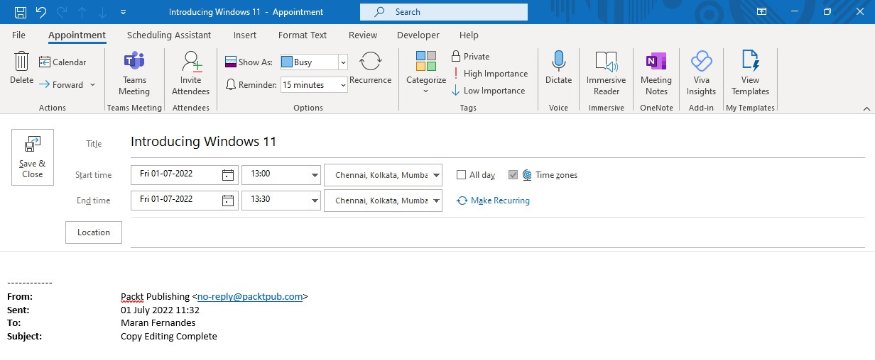 Figure 1.8 – Creating the Calendar item
