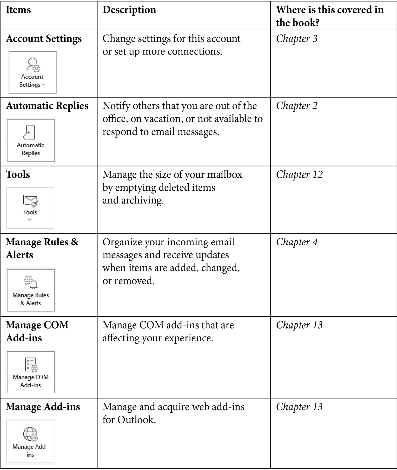 Table 1.1 – Account information on the Info tab