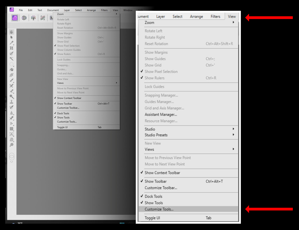 Figure 1.12 – Customizing the tools