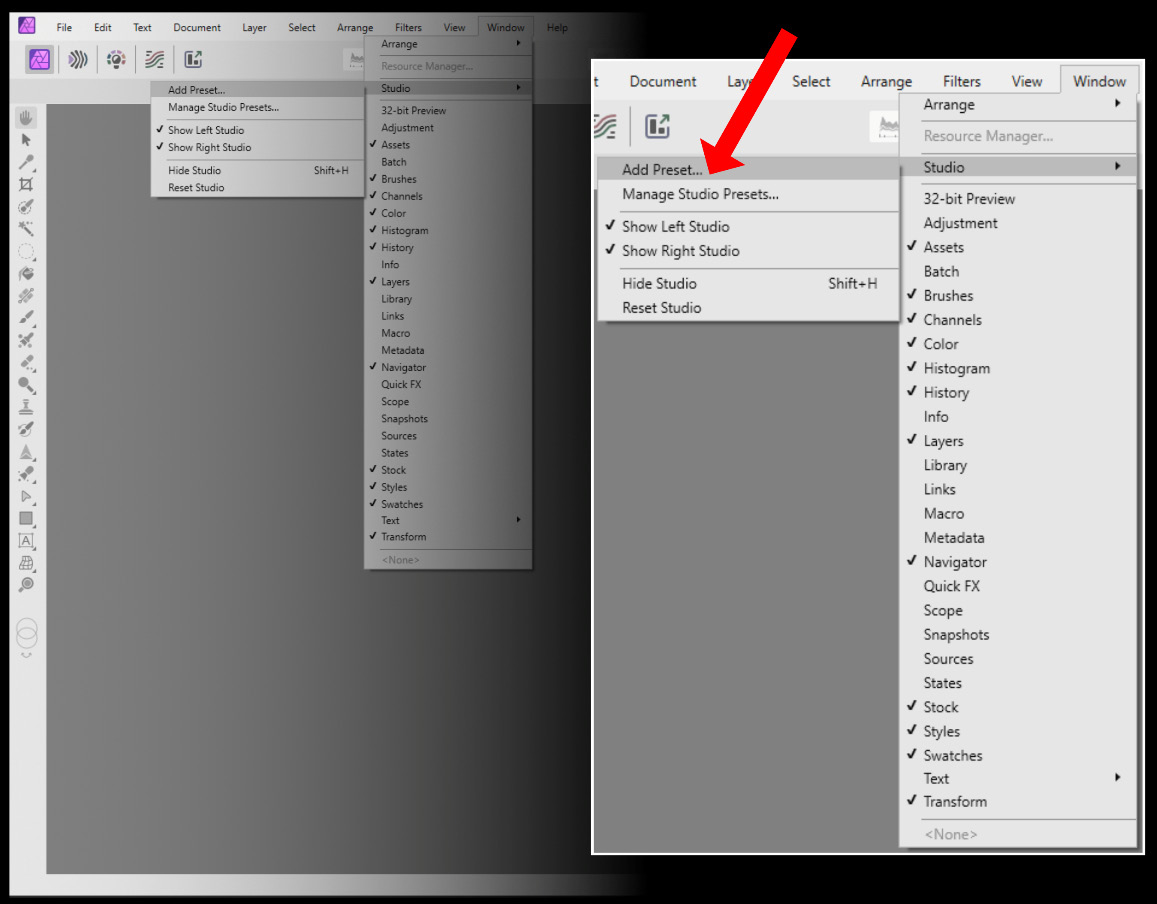 Figure 1.14 – Adding studio presets