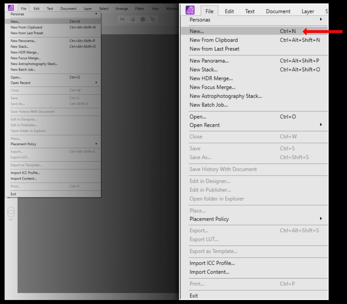  Figure 2.4 – Making a new document from the file menu