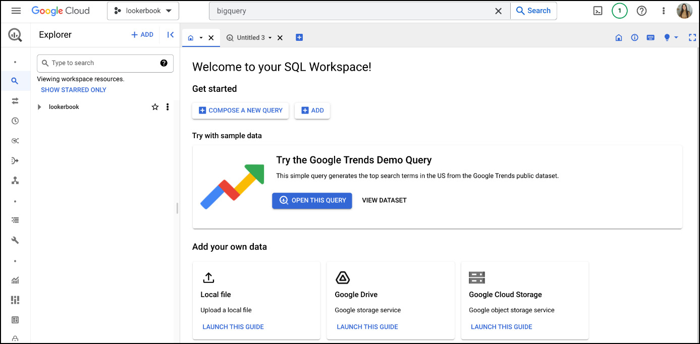 Figure 1.11 – BigQuery welcome page