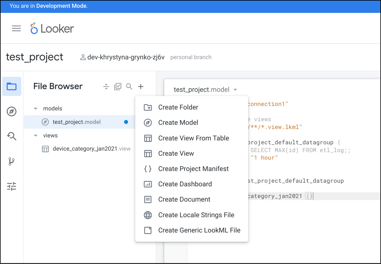 Figure 1.33 – LookML file creation