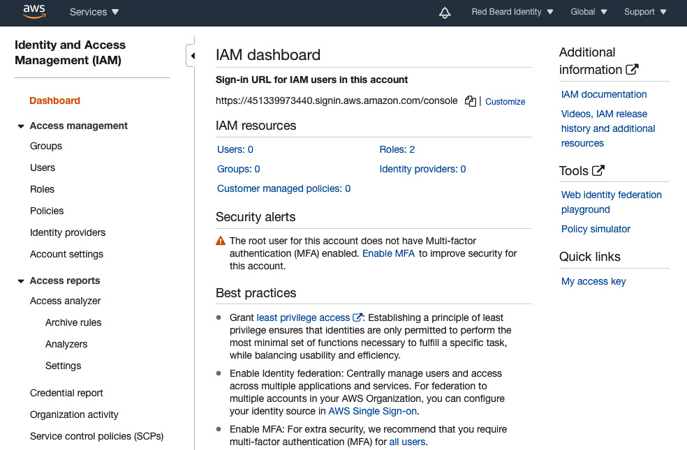 Figure 1.6 – AWS IAM dashboard
