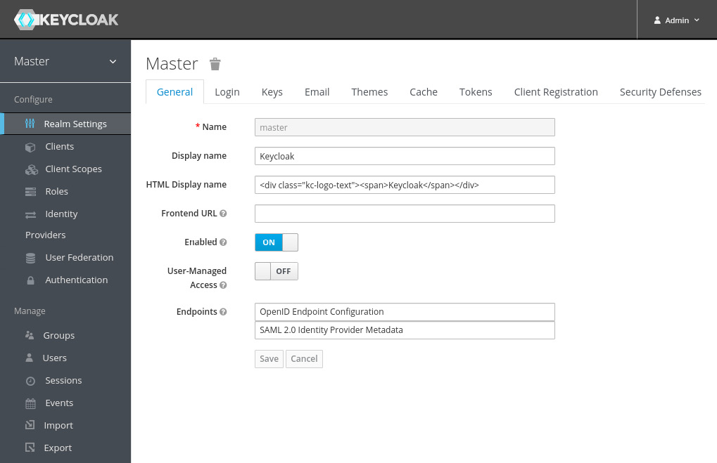 Figure 1.3 – The Keycloak admin console
