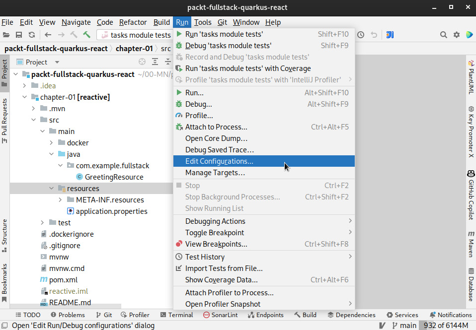 Figure 1.8 – A screenshot of the IntelliJ IDEA Run menu
