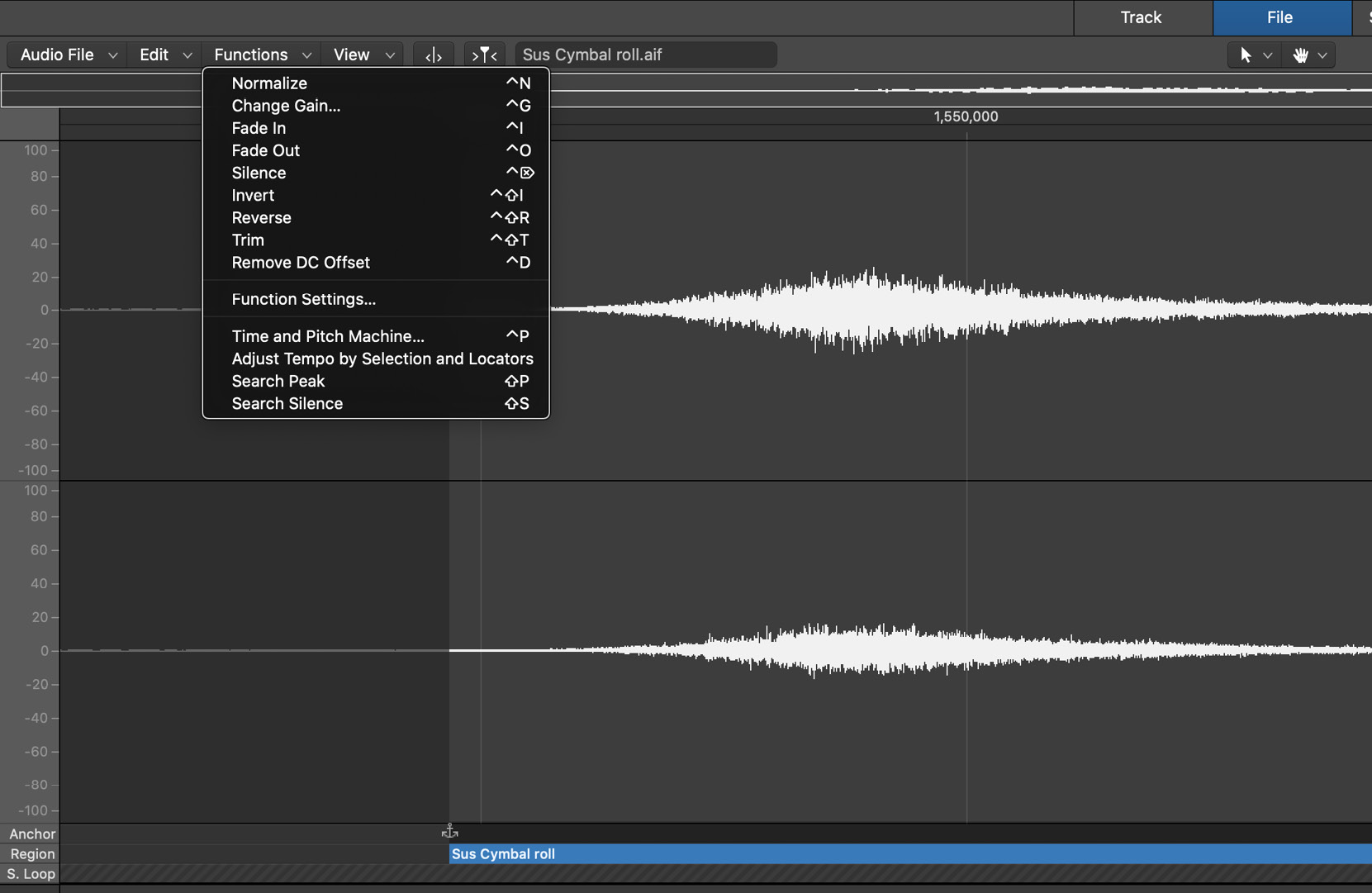 Working with an imported audio file in the Audio Track Editor Jumpstart Logic Pro 10.6